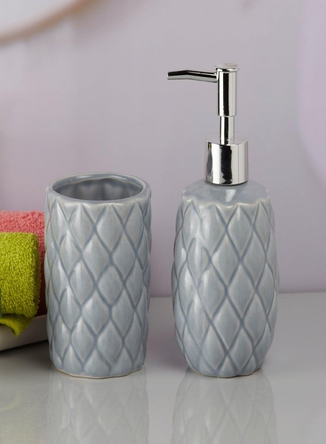 Kookee Ceramic Bathroom Set - Stylish 2 Piece Bath Accessories Kit with Soap Dispenser, Toothbrush Holder - Modern & Designer Decor for Home & Guest Bathrooms, Grey (9604) - Image 4